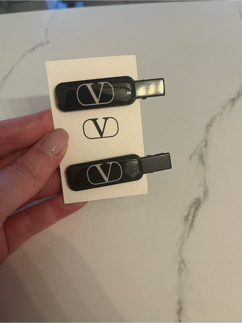 Valentino Black Logo Hair Clips
